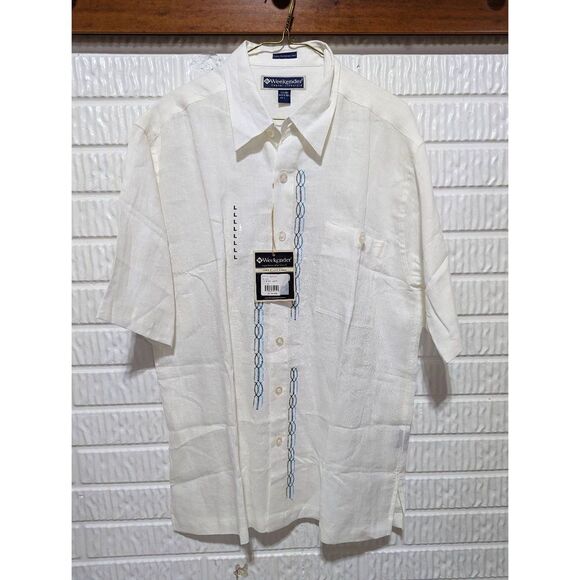 Weekender Men’s White Linen Button-Up Short Sleeve Shirt Size Large - Picture 1 of 5